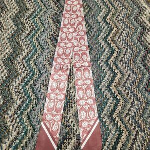 Coach Burgundy Signature Print Silk Skinny Scarf